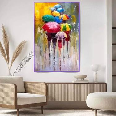 Imagem de Quadro Decorativo Em Tela Abstrato 100x70 Para Sala Guarda Chuva Aquarela Canvas