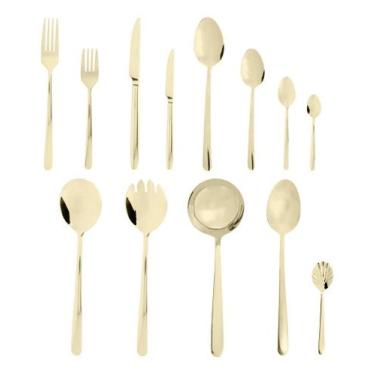 Imagem de Faqueiro 101 pecas de aco inox com caixa litografada firenze dourado -