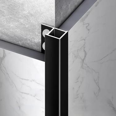 Imagem de Tira final de perfil quadrado de trilho de telha 125 cm (2 pacotes) - 8/10/12/15 mm de espessura para ladrilhos cerâmicos, pisos e painéis - instalação durável e fácil, preto, 12 mm
