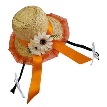 Imagem de kit Chapéu c/ trança Luxo cetim e flor braço Festa Junina - sm decora,