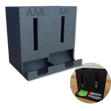 Imagem de Suporte Organizador de Pilhas AA e AAA, 10 x 10 x 8 cm, Preto, Impress
