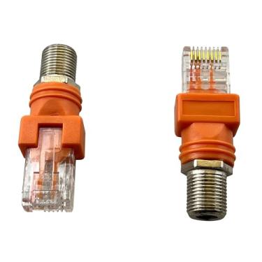 Imagem de LinJianTing Conversor RF para RJ45 RJ45 para F Adaptador coaxial fêmea macho acoplador de cartucho coaxial, conector coaxial reto laranja, 2 peças