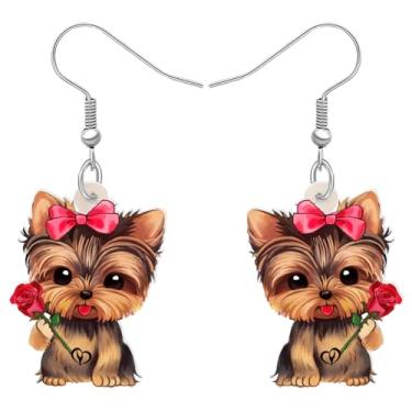 Imagem de SHIGIE Dia dos Namorados Acrílico Bonito Yorkshire Terrier Dog Rose Bowknot Filhote Pendente Animais de Estimação Joias Festivas para Mulheres Presentes de Casal, Medium, Acrílico, Sem pedra preciosa