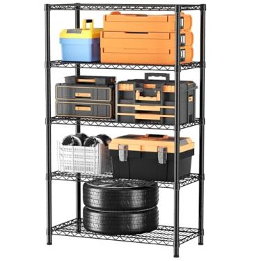 Imagem de SINGAYE Prateleira de armazenamento resistente ajustável de 5 níveis 793 kg Prateleiras 45 cm P x 91 cm L x 188 cm A preta Organizadores de garagem industriais
