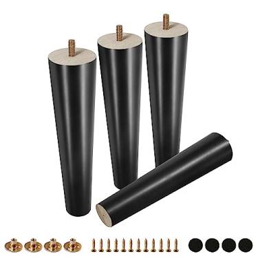 Imagem de FoDau770 Pernas de móveis de madeira de borracha preta, 25 cm, pés de madeira afunilados retos de meados do século, conjunto de 4, pés de móveis UNC de 5/40.6 cm para armário, sofá, cômoda, cadeira