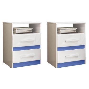 Imagem de Kit 2 Mesas De Cabeceira Apolo 2 Gavetas Flex Branco Azul Moval Branco Azul