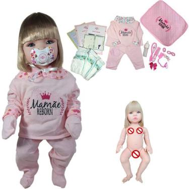Imagem de Bebê Reborn Siliconizado Menina Enxoval Completo - 26 Itens - Mamãe Re