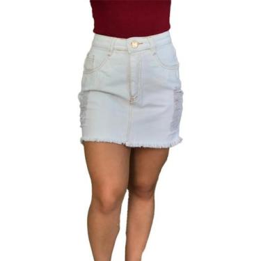 Imagem de Saia Jeans Cintura Alta Destroeyd Barra Desfiada Estilosa - Jan Star, 