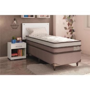 Imagem de Cama Box Solteiro + Colchão Ortobom New Magestic com Molas Ensacadas 68x88x188 cm - Marrom/Cinza