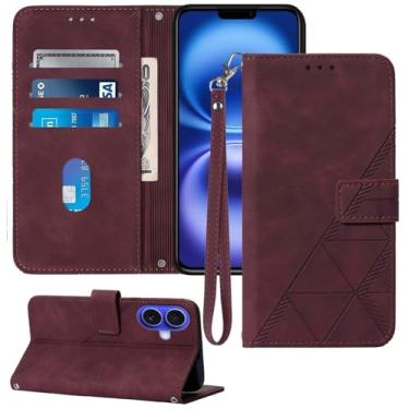 Imagem de Moment Dextrad Capa carteira para iPhone 16, compartimento para cartão, alça de pulso, proteção interna de TPU, capa flip de couro PU para iPhone 16 (2024) (vermelho)