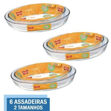 Imagem de Kit 6 Assadeiras Travessa Vai ao Forno Vidro 3,2L 4L Marinex