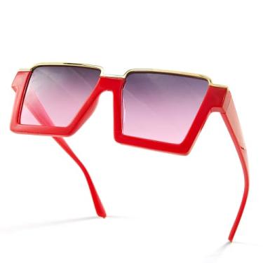 Imagem de Laemzinv Óculos grandes quadrados com luz azul para mulheres, bloqueador de leitura com armação grossa semi sem aro LA044, S4 | Vermelho, Large