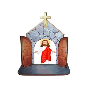 Imagem de Mini Capela Oratório Display Enfeite de Mesa Jesus Cristo Mod1 12cm Md