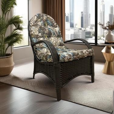 Imagem de Cadeira Fixa Com Almofada Poltrona Descanso Ergonômica para Varanda Área Externa Junco Espuma Macia Tecido Impermeávl (Florido)