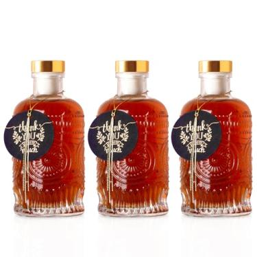 Imagem de GYOSUGANG Pacote com 3 garrafas de vidro com tampas – garrafas de licor de 170 g com etiquetas de presente e decorações para vinagre de óleo, kombucha, uísque, vinho, bebidas, cerveja, água,