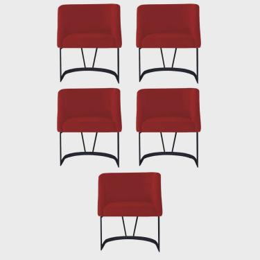 Imagem de Kit 05 Poltrona Cadeira Aurora Luxo Confort Industrial Ferro Preto Suede Vermelho - Ahz Móveis
