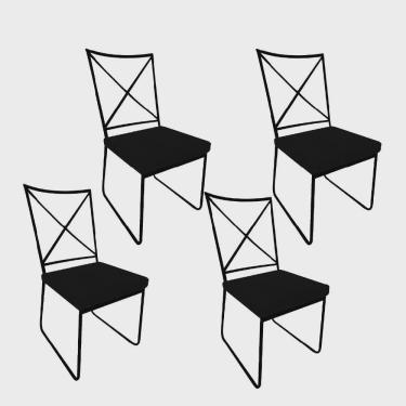 Imagem de Kit 04 Cadeiras Sala de Jantar Escritório Office Clark Industrial Ferro Preto Corino Preto - Ahz Móveis