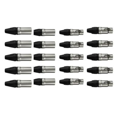 Imagem de Kit 20 Conectores Xlr 10 Plug Macho + 10 Plug Fêmea 3 Polos Wireconex WC-1013 WC-1003