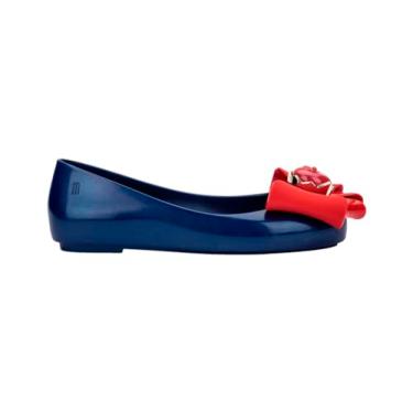 Imagem de mini melissa Sapatilha feminina Sweet Love + Disney Princess Jelly Ballet Sapatilha para meninas - Sapatilha de balé inspirada na Disney, Branca de Neve - Azul metálico/vermelho, 17