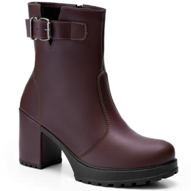Imagem de Bota Feminina Lumiss Tratorada Cano Curto Salto Bloco Fivela marrom39