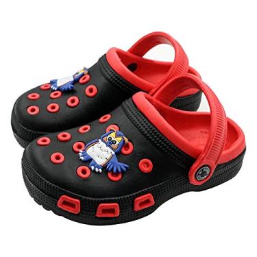 Imagem de Namektch Pantufas infantis para crianças pequenas, antiderrapantes, meninas, meninos, tamancos deslizantes, leves, para jardim, praia, piscina, chuveiro, Preto/vermelho, 8-8.5 Toddler