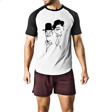Imagem de Camiseta Raglan Gordo e o magro linear art - Alearts, GG