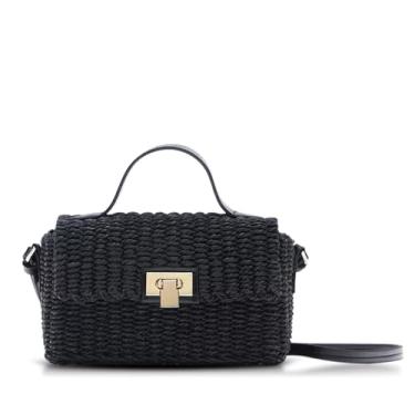 Imagem de Bolsa de palha para mulheres, bolsa de praia quadrada, bolsas tecidas à mão, bolsas transversais adequadas para viagens de férias diárias (preto), Preto, One Size