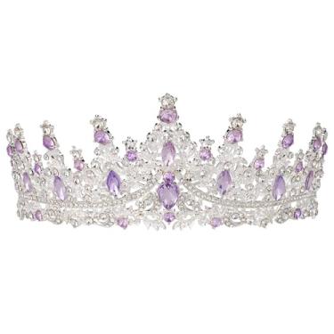 Imagem de Tiara feminina dourada e coroa para noivas para casamento, cosplay, Halloween, cosplay, princesa, rainha, baile, rainha, prata, branco, roxo, 1 pacote