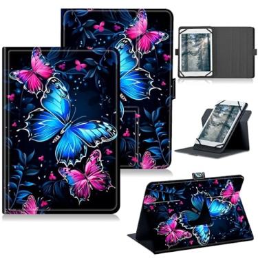 Imagem de RWUTYTIUL Para Walmart Onn 10.1 2024 Onn 10.1 Gen 4 capa universal para tablet, capa protetora com suporte giratório de 360 graus com múltiplas visualizações de couro PU, borboleta vermelha azul