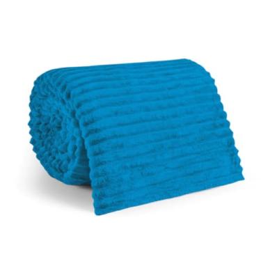 Imagem de Manta Cobertor Casal Microfibra Canelada Coberta Macia Riscada Quentinha 1,80x2,00(Azul Jade)