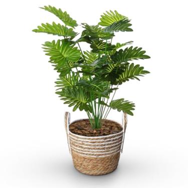 Imagem de Kit Enfeite Decoração Cesto Fibra Natural Com Planta Artificial Enfeite Sala (Segunda Folhagem)