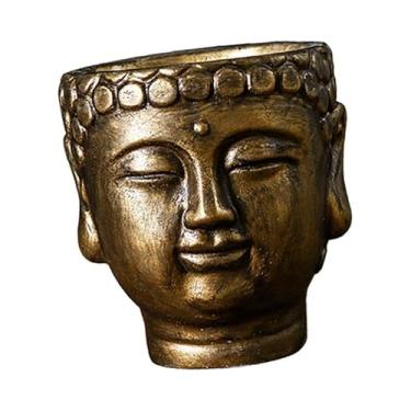 Imagem de ＡＷＨＡＯ Cabeça de buda vaso de flores recipiente de plantas bonsai ornamento criativo decoração vaso de flores plantador para desktop interno escritório ao ar, Bronze