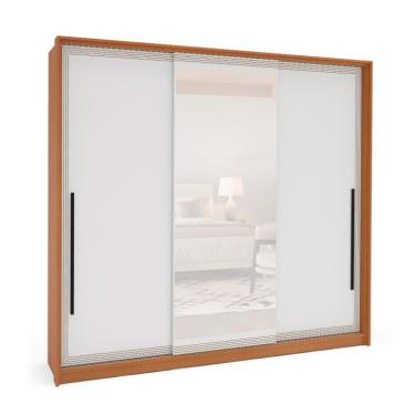 Imagem de Guarda-Roupa Casal com Espelho Valência 3 Portas 4 Gavetas Freijó e Branco