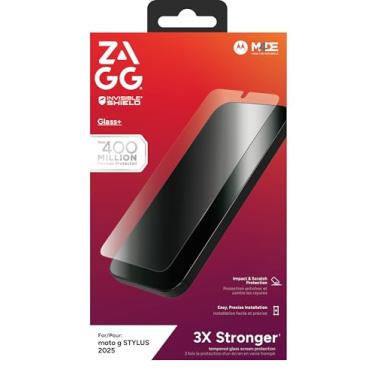 Imagem de ZAGG Película protetora de tela Glass+ Motorola Moto g STYLUS 2025 – Proteção contra impacto extremo e estilhaçamento, resistente a arranhões, resistente a manchas, compatível com scanner de impressão