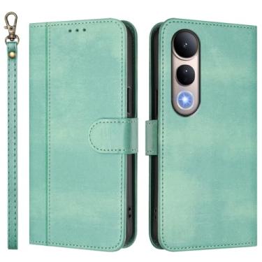 Imagem de Capa carteira flip de couro PU para VIVO V50 Lite 5G, capa de telefone com alça de pulso, 3 compartimentos para cartão + bolso para dinheiro, fecho magnético, suporte antiqueda e compatível com