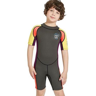Imagem de DIVE & SAIL Roupa de mergulho infantil para proteção UV UPF50+ maiô térmico, shorty, estampado, completo, traje de mergulho, cinza, G