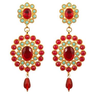 Imagem de Brincos de lustre feminino com tom dourado e deslumbrante de madeira de bollywood indiana da Touchstone