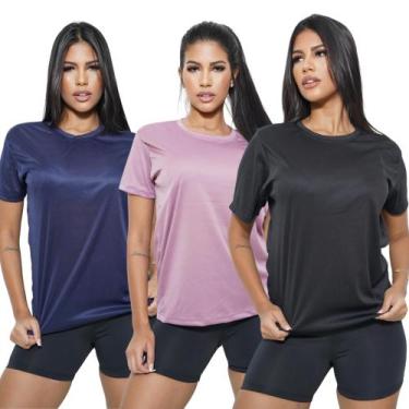 Imagem de Kit 3 Camisetas Dry Fit Feminina 100% Poliéster - JinkingStore, Azul m