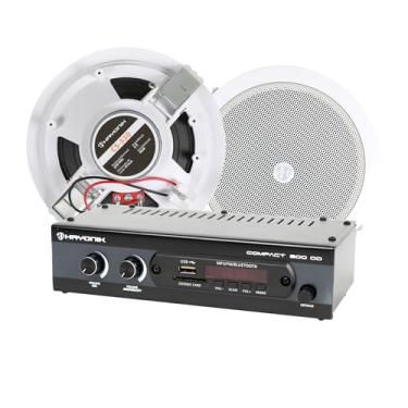 Imagem de HAYONIK, Kit de Som Ambiente com 1 Amplificador Compact 200 OD e 2 Arandelas CS-530, 200W, Arandela de 5", 2 Pontos de Fixação, Proteção UV