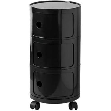 Imagem de Mesa De Cabeceira Redonda Com Gaveta De Armazenamento Pequena Mesa Lateral Para Quarto Sala De Estar, Black, 3TIERS