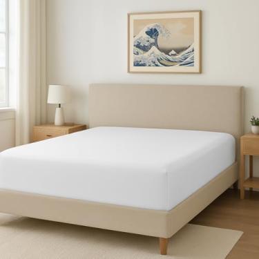 Imagem de Lençol King Avulso com Elástico 300 Fios 100% Algodão Egípcio – Toque Macio e Frescor Natural (Branco)