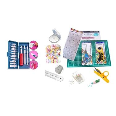 Imagem de Kit Iniciante Patchwork Base de Corte 30x45cm com Acessórios para Patchwork, Scrapbook, Costura e Artesanato Mais Kit Estilete de Precisão Cortador Manual