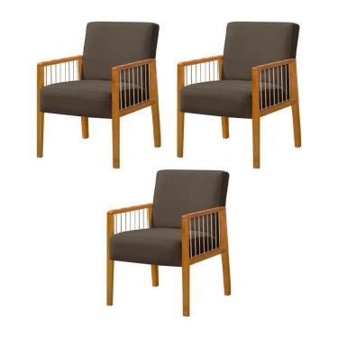 Imagem de Kit 3 Poltronas Decorativa Base Em Madeira Maciça E Corda Náutica Copacabana Veludo Marrom - Marrom