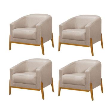 Imagem de Kit 4 Poltronas Living Base Em Madeira Maciça Flórida Linho Bege - Bege