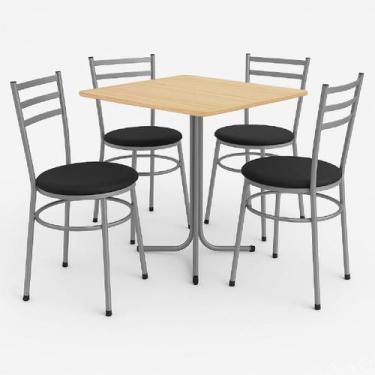 Imagem de Mesa de Jantar Quadrada 70cm Pinus Com 4 Cadeiras Estofada Cinza - Lam