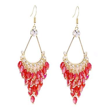 Imagem de LAXPICOL brincos longos boêmios de cristal transparente lustre anzol para mulheres tom dourado