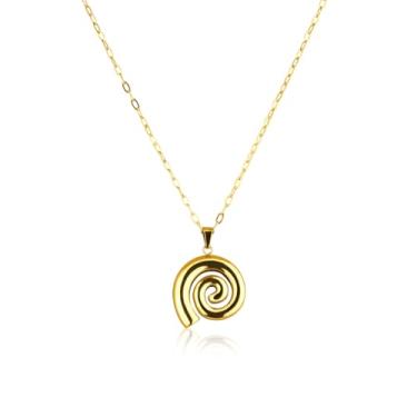 Imagem de Mikovivi Colar em espiral de ouro grosso, colar com pingente de ouro, concha espiral, corrente delicada de aço inoxidável, joia boho, perfeita para o verão, presente inspirado na praia para mulheres