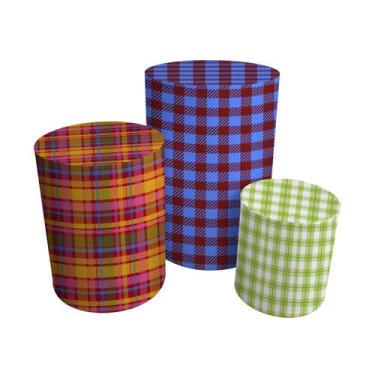 Imagem de Trio Capas Para Cilindro Versátil Festa Junina Xadrez Colorido  C/ Elá