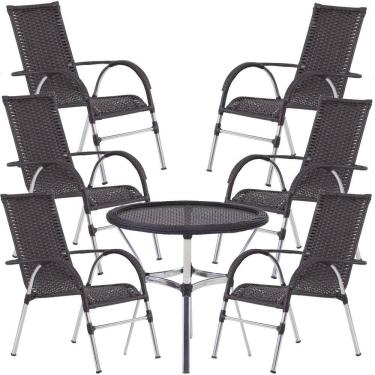Imagem de  6 Cadeiras Vênus Alumínio e Mesa com Tampo Tramado para Jardim Piscina e Área Trama