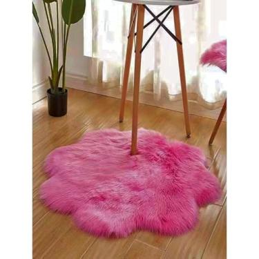Imagem de Tapete Pelego Pelo Alto (100x100) cm Luxo Para Foto Decoração Flor (Pink)